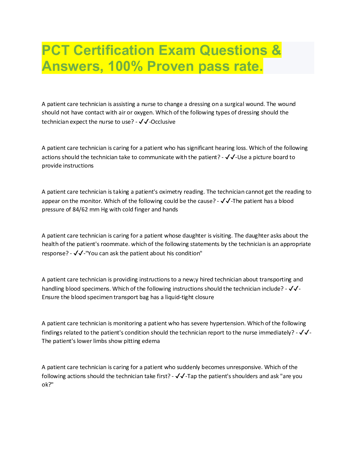 Preview image for PCT Certification Exam Questions And Answers